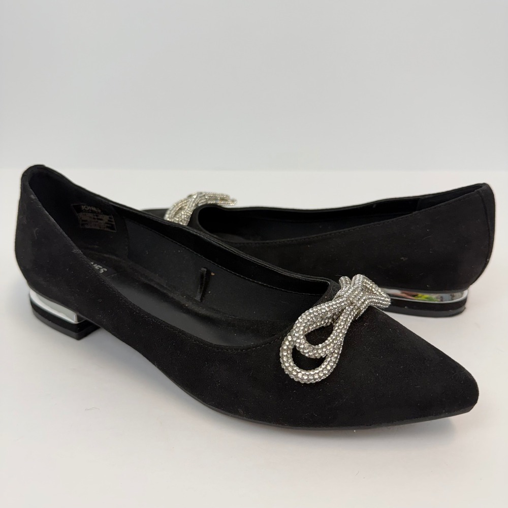 Jones New York Jennelle Flats Women 10 Black Pointed Toe Bow Mirrored Heel